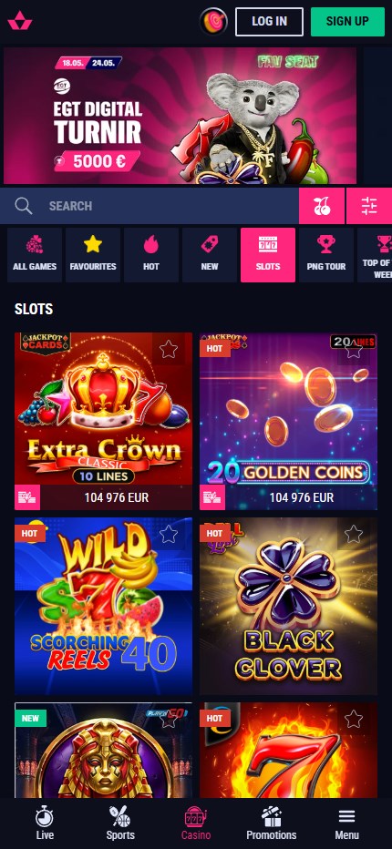 Favbet Casino mobile lobby