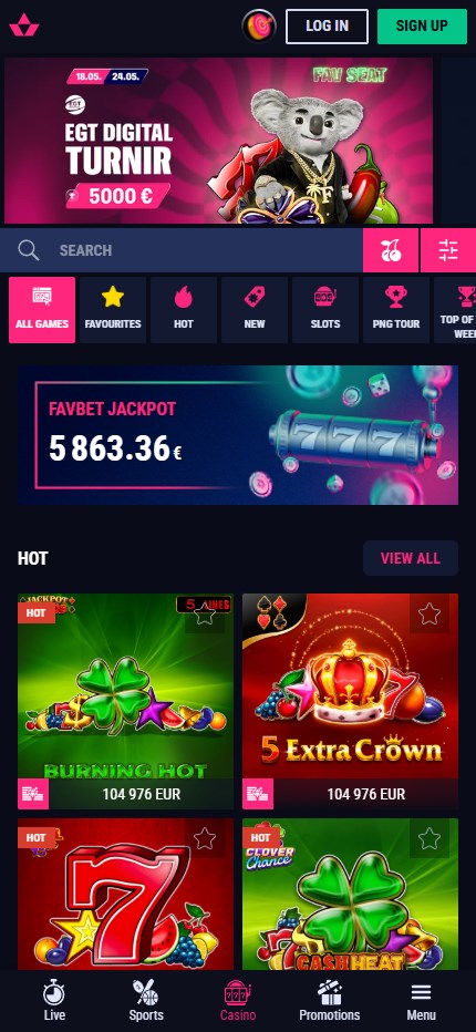 FavCasino mobile home