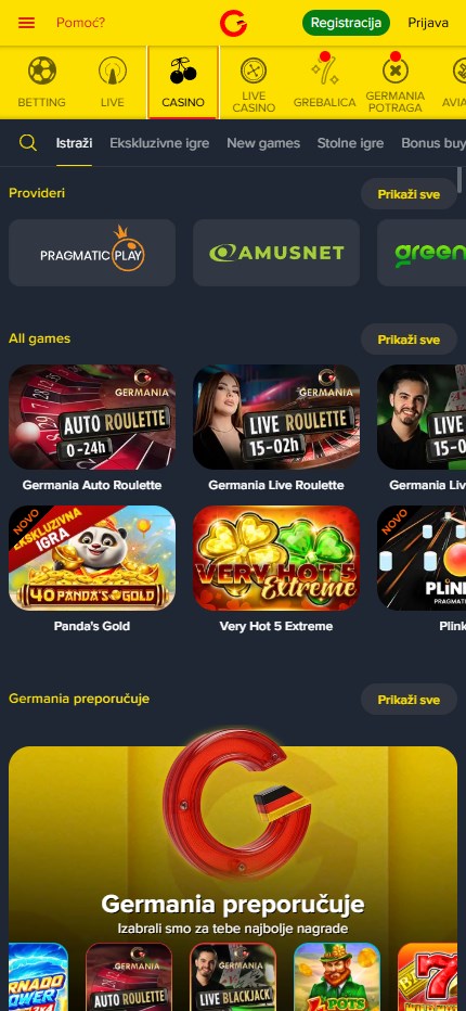 Germania Casino mobile lobby