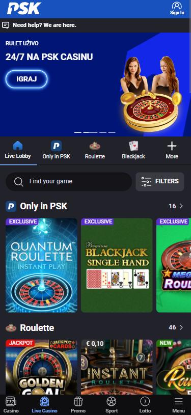 PSK Casino mobile home