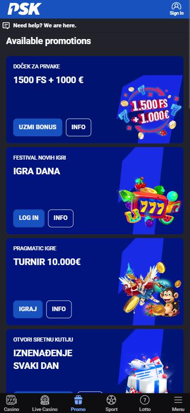 PSK Casino mobile lobby