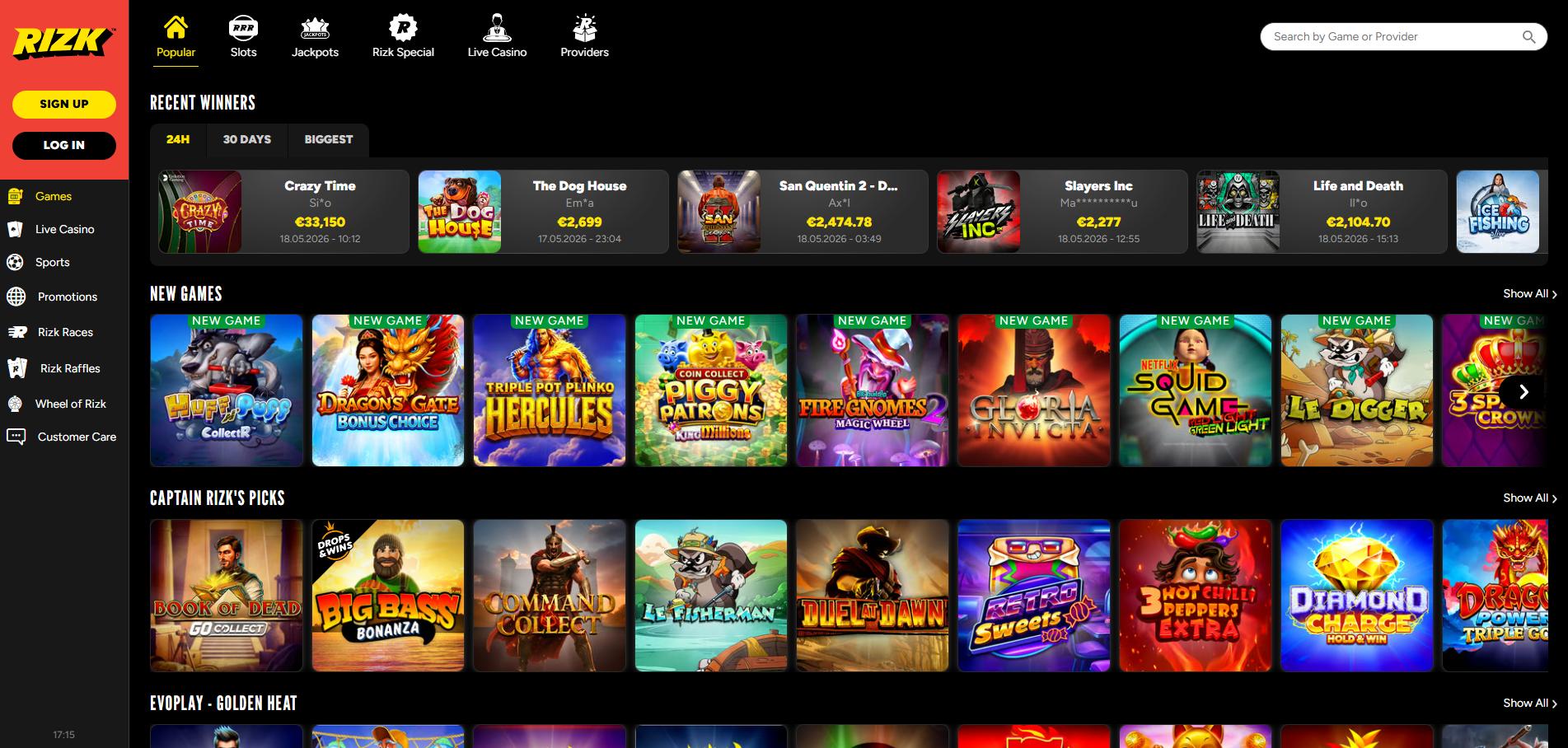 Rizk Casino screenshot 2